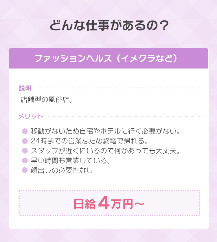 ファッションヘルス（イメクラなど）
